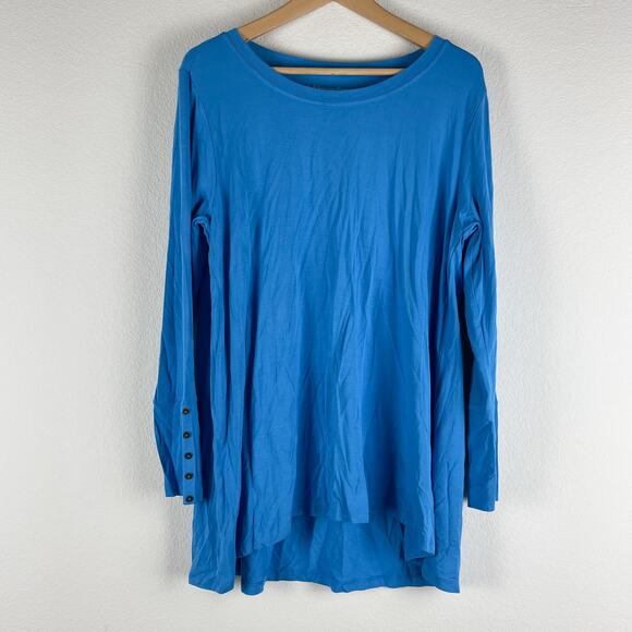 Soft Surroundings Modal Tunic Top Womens Large Blue Long Sleeve Stretchy Button - Picture 1 of 11